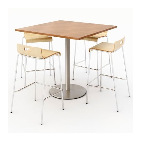 Kfi KFI 42" Dining Table & 4 Barstool Set, Cherry Table  With Natural Stools T42SQ-B1922SL-38-7937-BR9333-4-NA